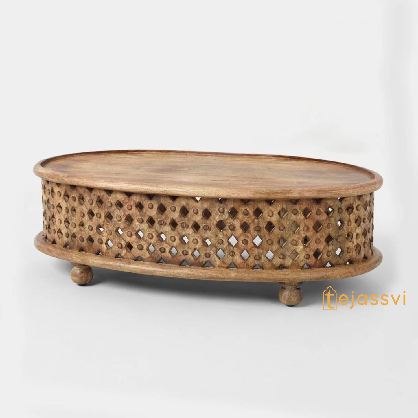 Wooden Coffee Table Oval Round Handmade Carved / Coffee Table Cocktail Table/ Tribal Carved Wood Coffee Table/ Home Decor Indian Art.