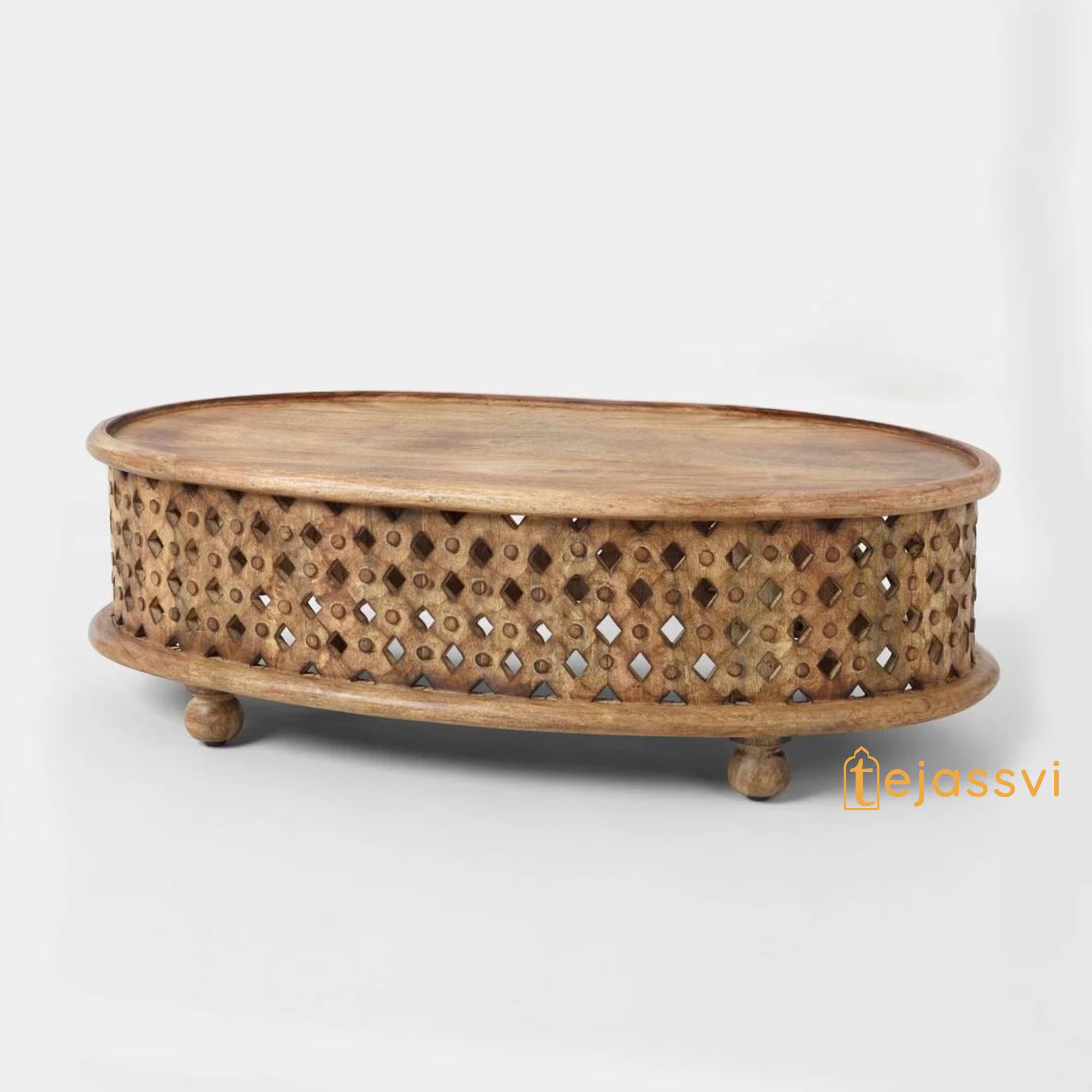 Wooden Coffee Table Oval Round Handmade Carved / Coffee Table Cocktail Table/ Tribal Carved Wood Coffee Table/ Home Decor Indian Art.