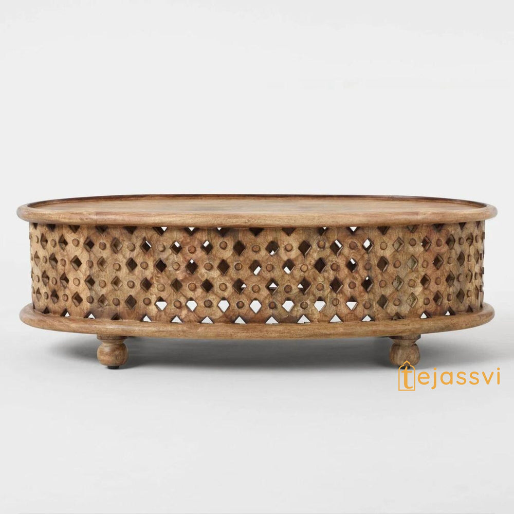Wooden Coffee Table Oval Round Handmade Carved / Coffee Table Cocktail Table/ Tribal Carved Wood Coffee Table/ Home Decor Indian Art.