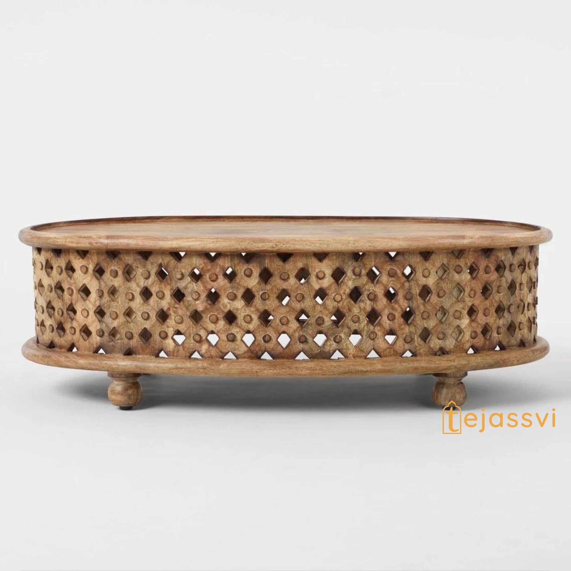 Wooden Coffee Table Oval Round Handmade Carved / Coffee Table Cocktail Table/ Tribal Carved Wood Coffee Table/ Home Decor Indian Art.