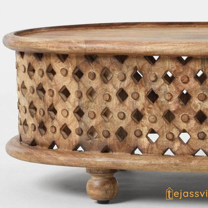 Wooden Coffee Table Oval Round Handmade Carved / Coffee Table Cocktail Table/ Tribal Carved Wood Coffee Table/ Home Decor Indian Art.