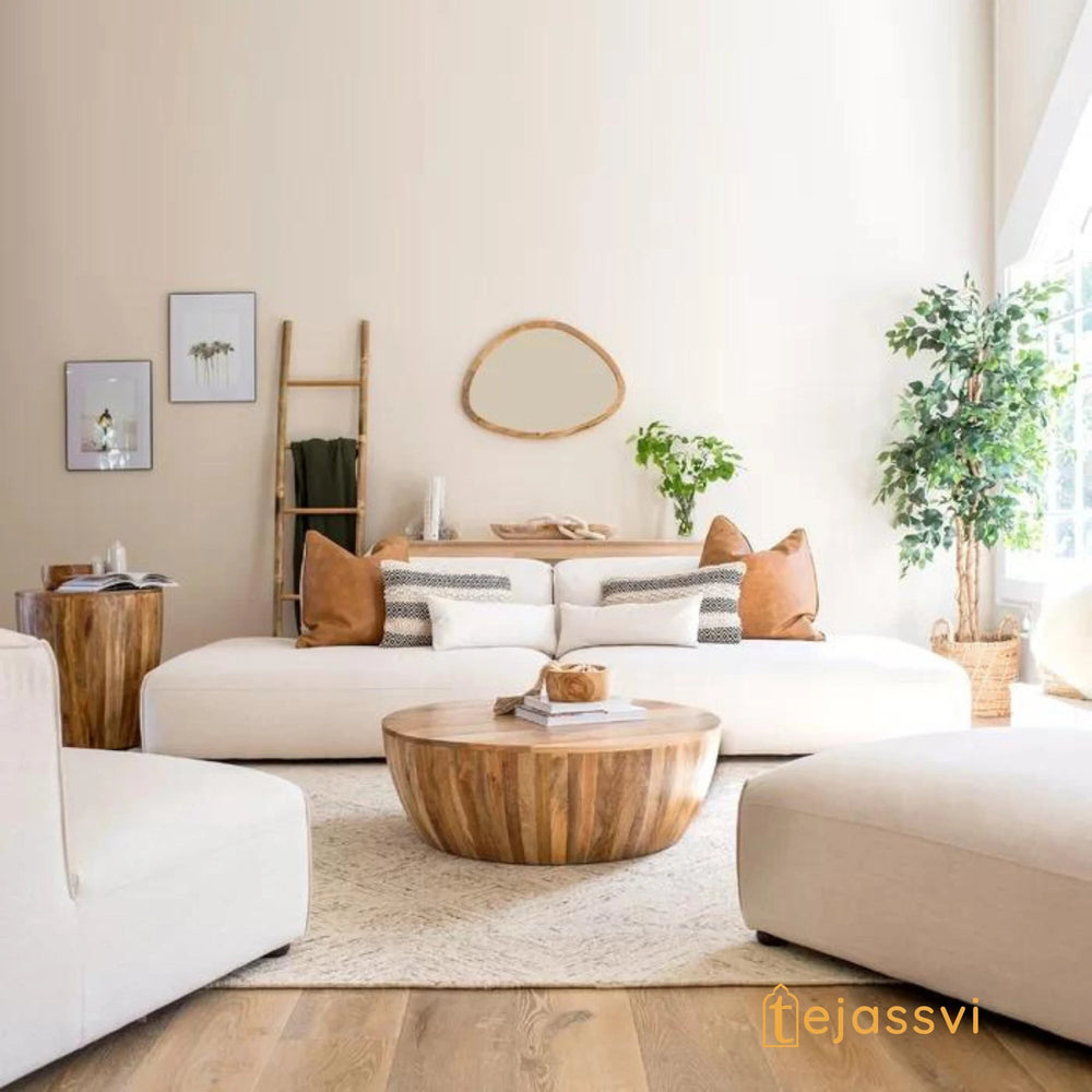 Coffee Table Wooden Cocktail Table / Unique Coffee Table Handmade Round Center Table Indian Handcrafted Art Drum Shape Living Room End Table