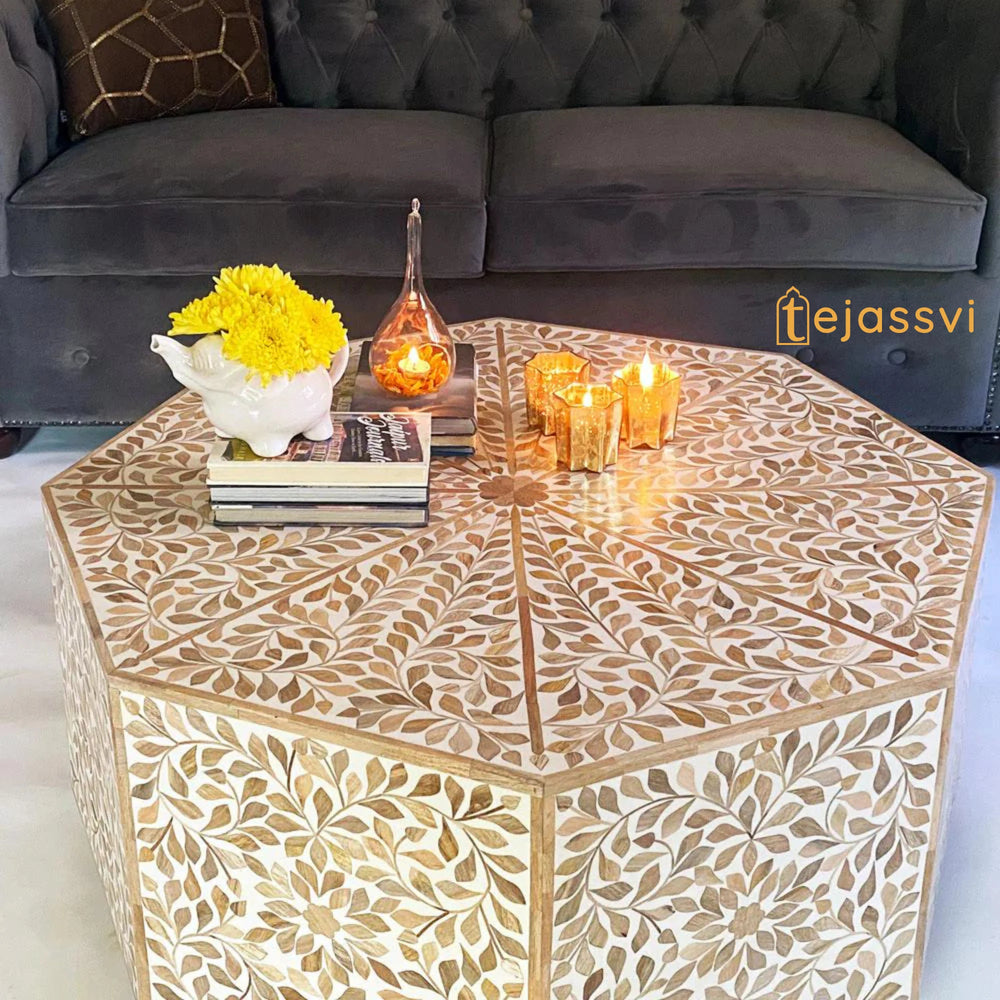 Wooden Octagonal Coffee Table/Side Tables/Center Table/End Tables/Wooden Coffee Table/Cocktail Table/Handmade Wood Inlay Table/Coffee Table