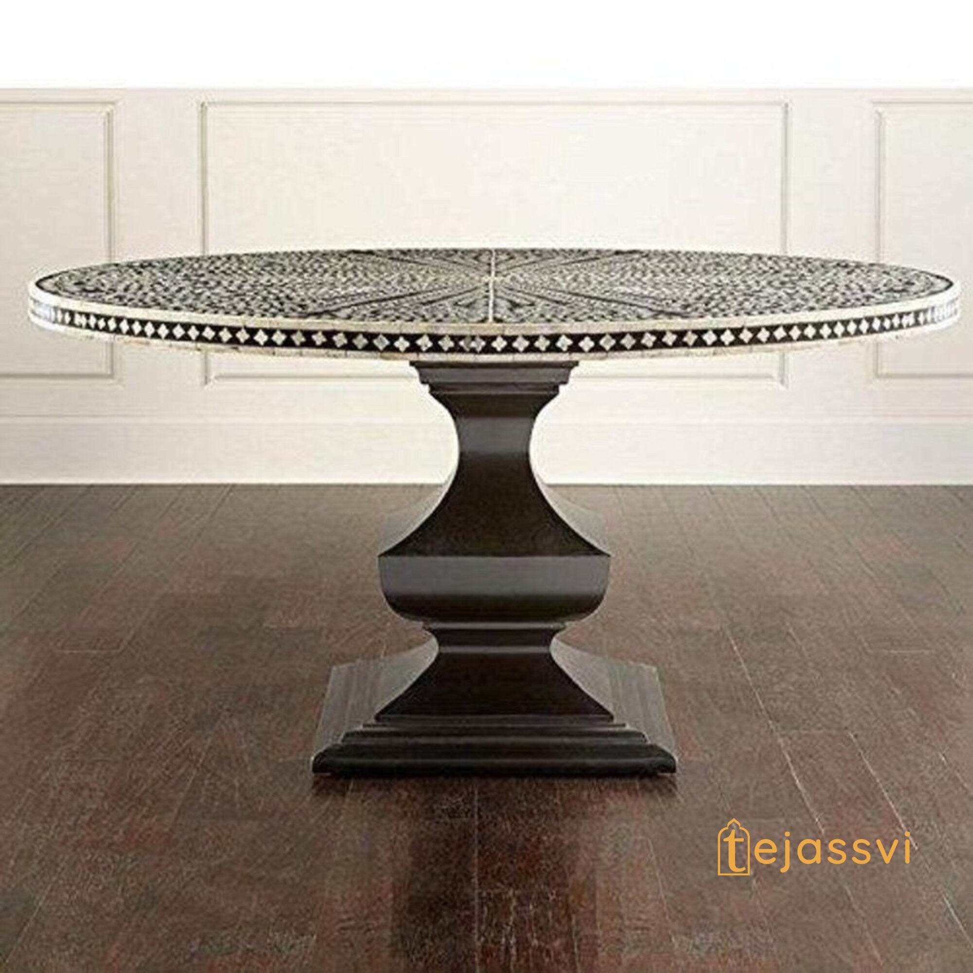 Handmade Bone Inlay Dining Table | Center Table | Conversion Table |  Modern Floral Pattern Restaurant Hotel Bone Inlay Table.
