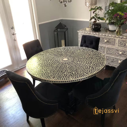 Handmade Bone Inlay Dining Table | Center Table | Conversion Table |  Modern Floral Pattern Restaurant Hotel Bone Inlay Table.