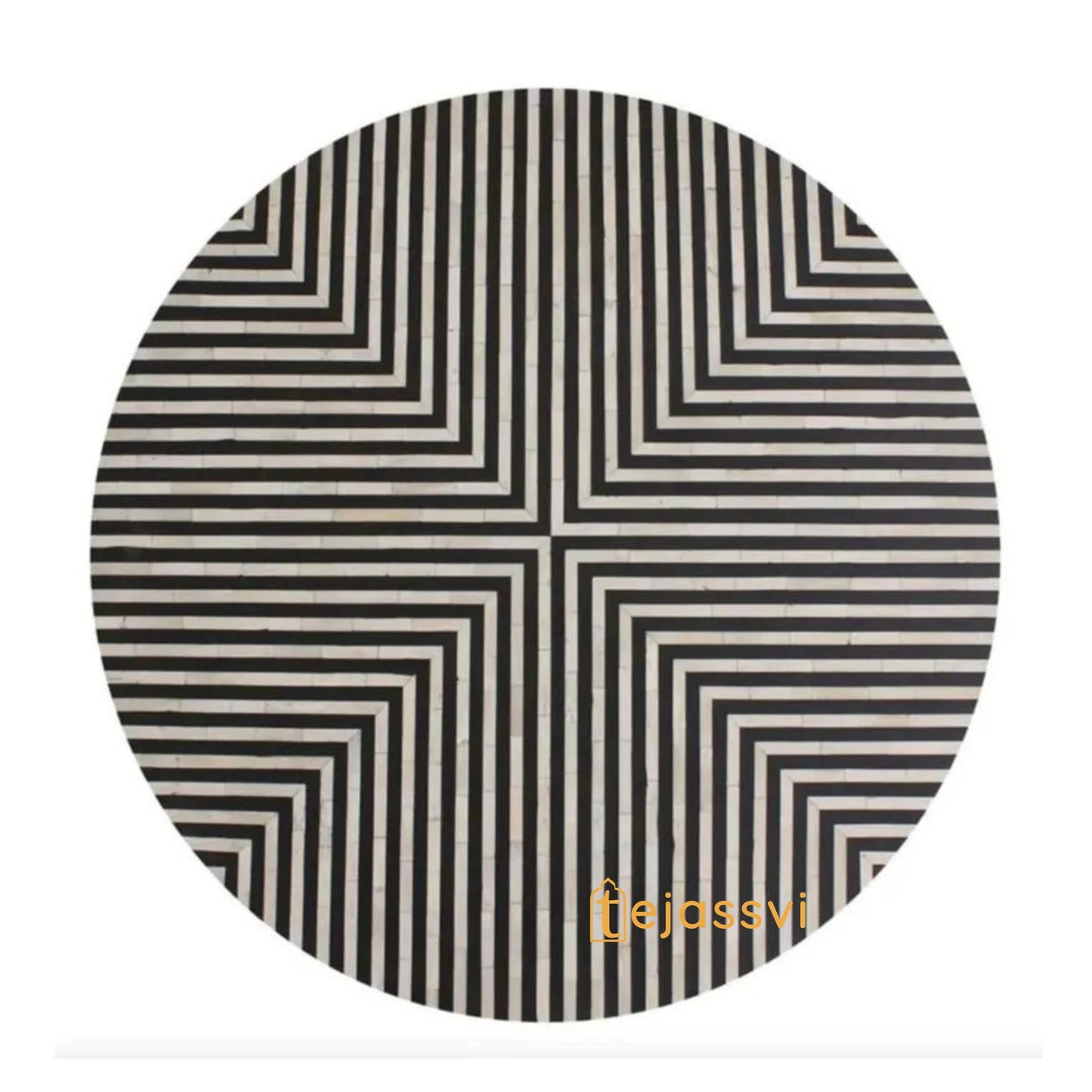 BONE Inlay Round Coffee Table / Centre Table, Bone Inlay Floral Round Coffee Table Handmade Bone Inlay Modern Pattern Furniture.