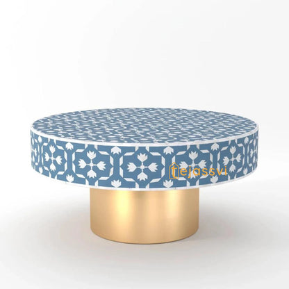 BONE Inlay Round Coffee Table/Centre Table, Bone Inlay Floral Round Coffee Table Handmade Bone Inlay Modern Pattern Furniture Cocktail Table