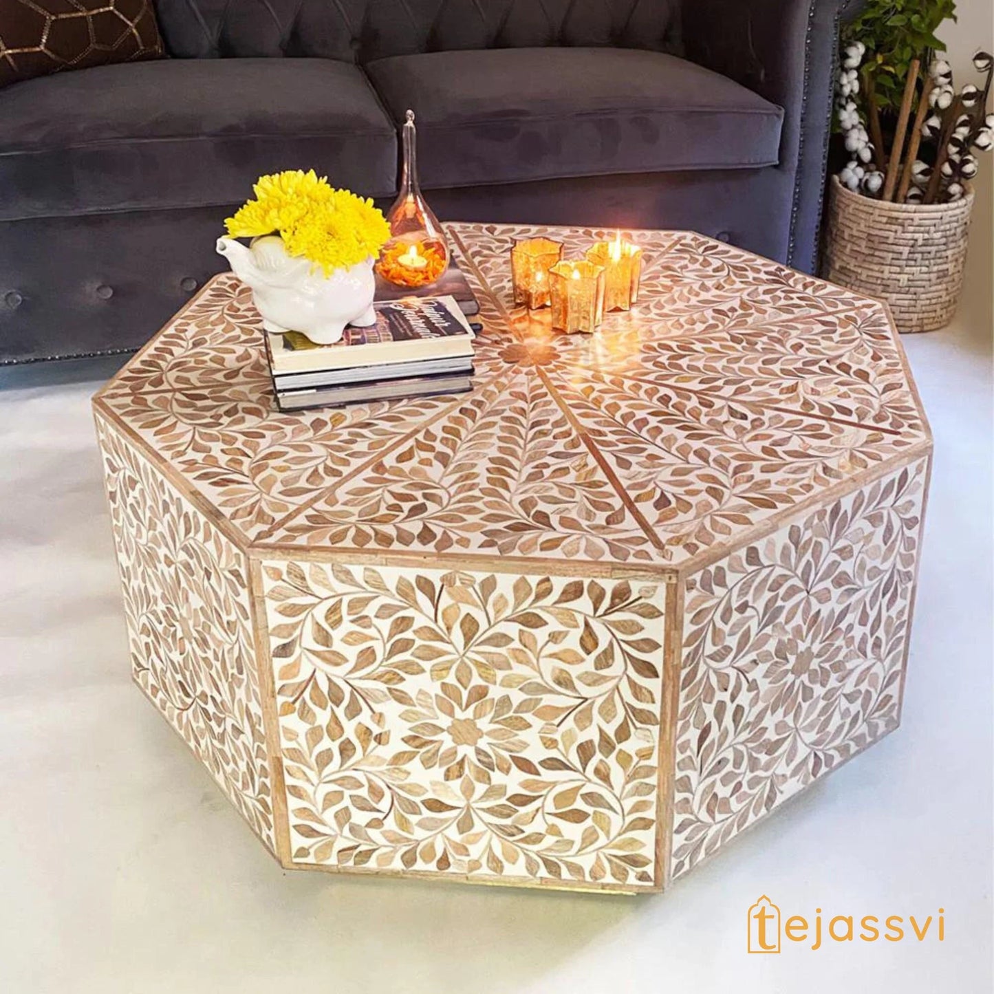 Wooden Octagonal Coffee Table/Side Tables/Center Table/End Tables/Wooden Coffee Table/Cocktail Table/Handmade Wood Inlay Table/Coffee Table