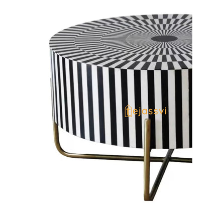 BONE Inlay Round Coffee Table / Centre Table, Bone Inlay Stripped Design Round Coffee Table Handmade Bone Inlay Modern Pattern Furniture .