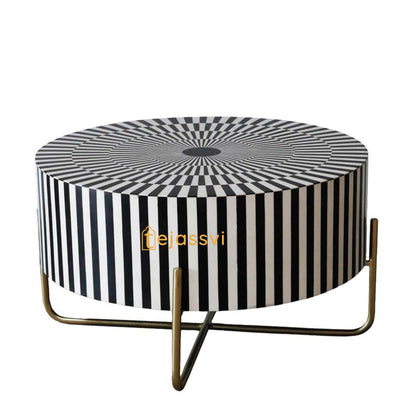 BONE Inlay Round Coffee Table / Centre Table, Bone Inlay Stripped Design Round Coffee Table Handmade Bone Inlay Modern Pattern Furniture .
