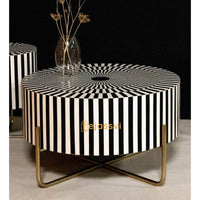 Bone Inlay Round Coffee Table / Round Centre Table / Bone Inlay Round Coffee Table / Handmade Bone Inlay Modern Pattern Furniture Cocktail Table.