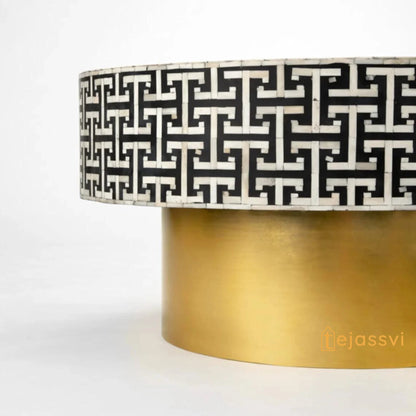 Wooden Handmade Bone Inlay Coffee Table | Center table, BONE INLAY TABLE, Round Coffee Table, strip Black Centre Table, Bone Inlay  Cocktail Table.