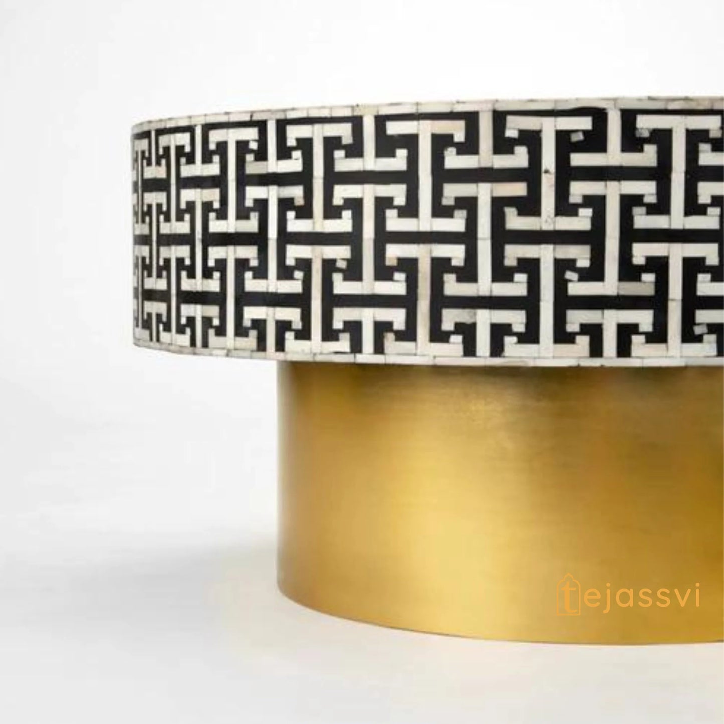 Wooden Handmade Bone Inlay Coffee Table | Center table, BONE INLAY TABLE, Round Coffee Table, strip Black Centre Table, Bone Inlay  Cocktail Table.