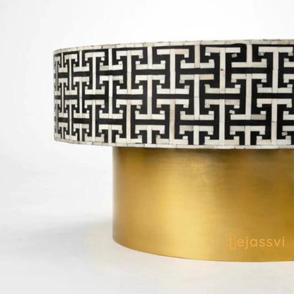 Wooden Handmade Bone Inlay Coffee Table | Center table, BONE INLAY TABLE, Round Coffee Table, strip Black Centre Table, Bone Inlay  Cocktail Table.