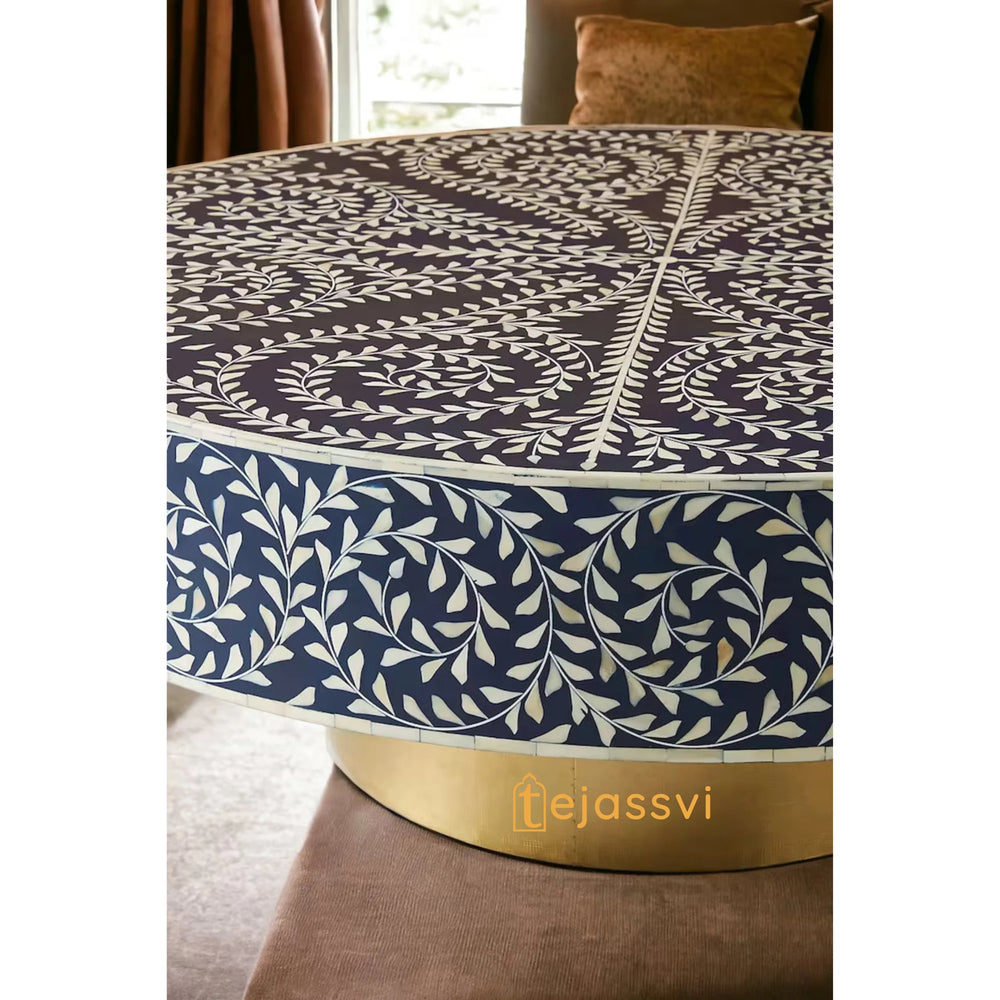 Bone Inlay Round Coffee Table / Round Centre Table / Bone Inlay Round Coffee Table / Handmade Bone Inlay Modern Pattern Furniture Cocktail Table.
