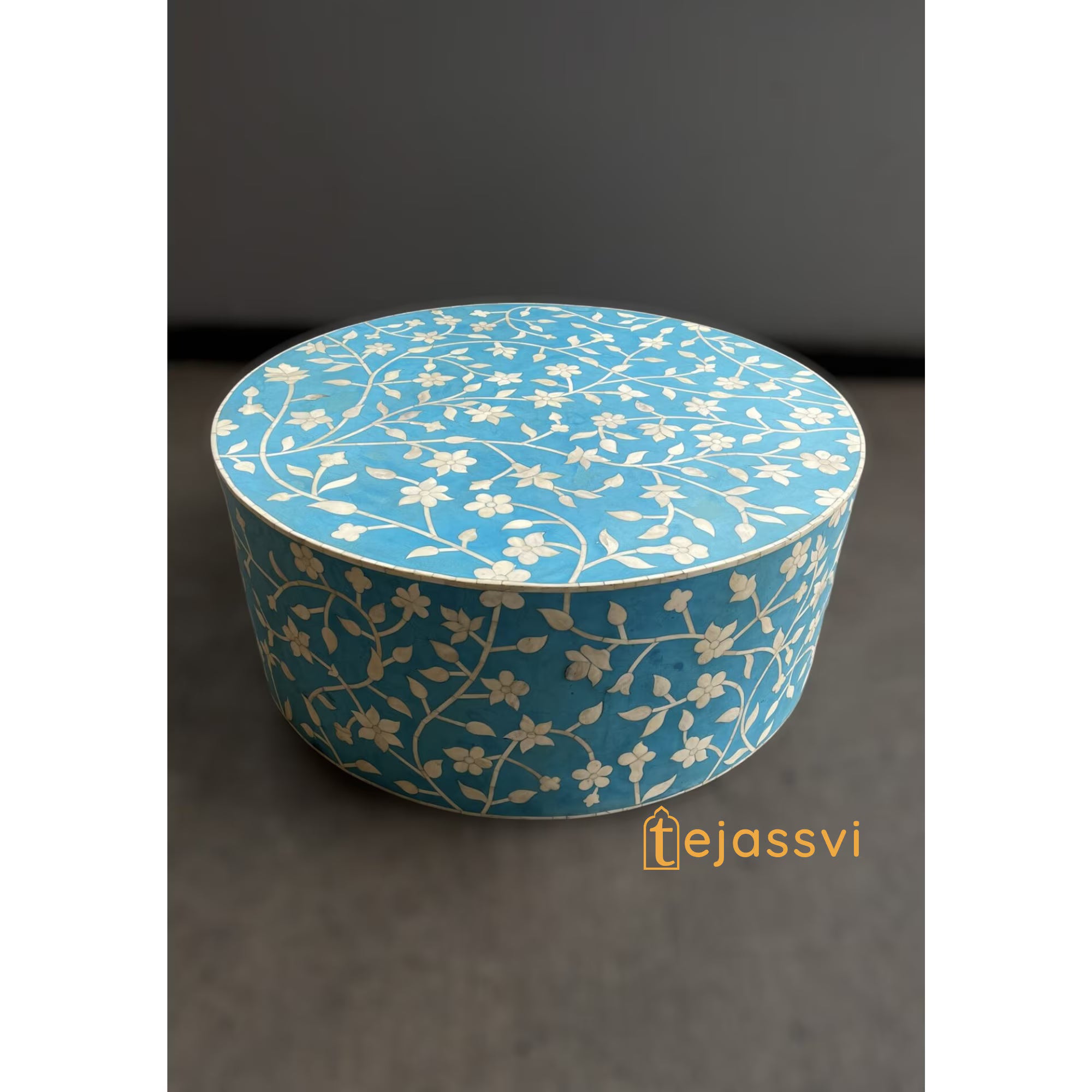 Bone Inlay Round Coffee Table / Round Centre Table / Bone Inlay Round Coffee Table / Handmade Bone Inlay Modern Pattern Furniture Cocktail Table.