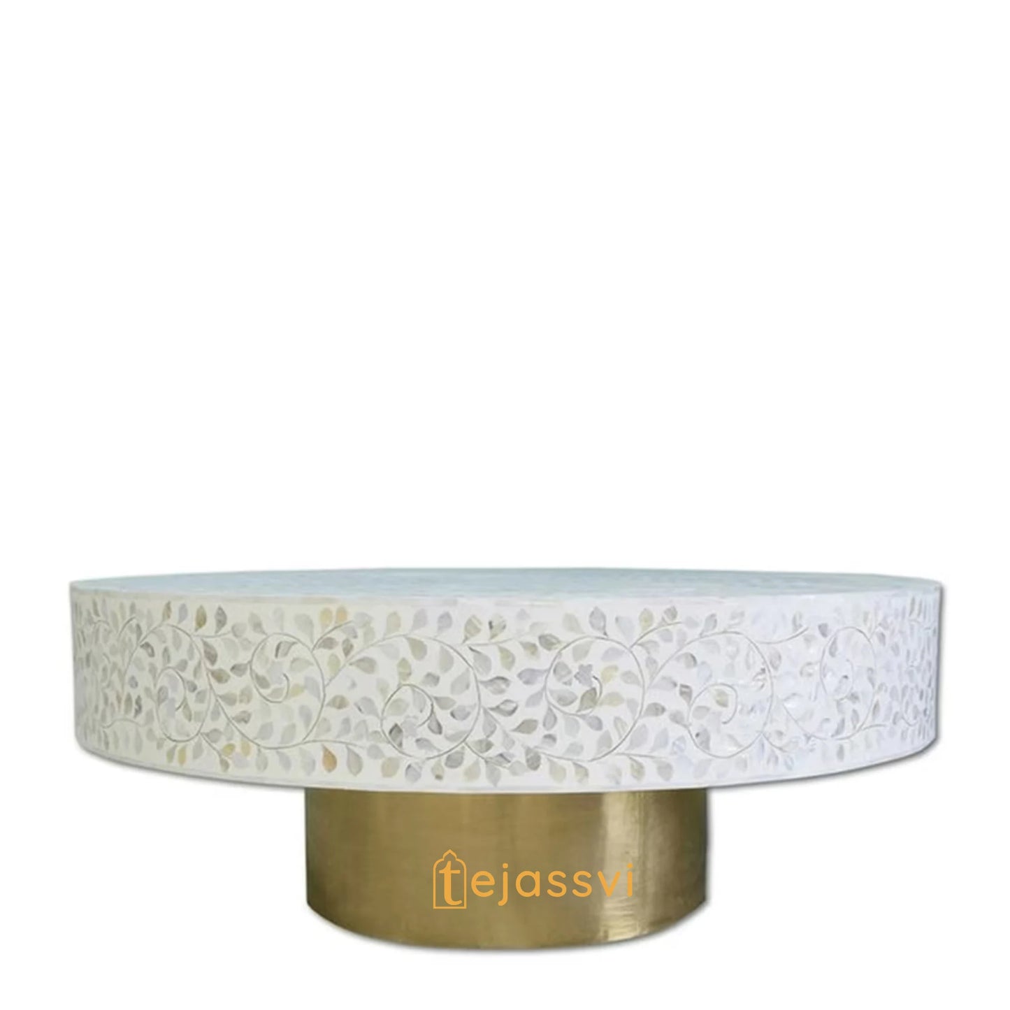 Round Coffee Table, Mother of pearl INLAY TABLE, Floral design Centre Table, MOP Inlay Furniture Cocktail Table, Modern Luxury furniture.