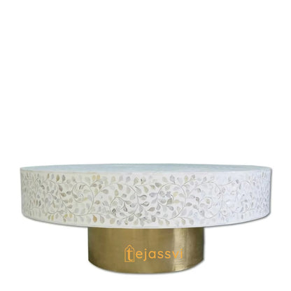 Round Coffee Table, Mother of pearl INLAY TABLE, Floral design Centre Table, MOP Inlay Furniture Cocktail Table, Modern Luxury furniture.