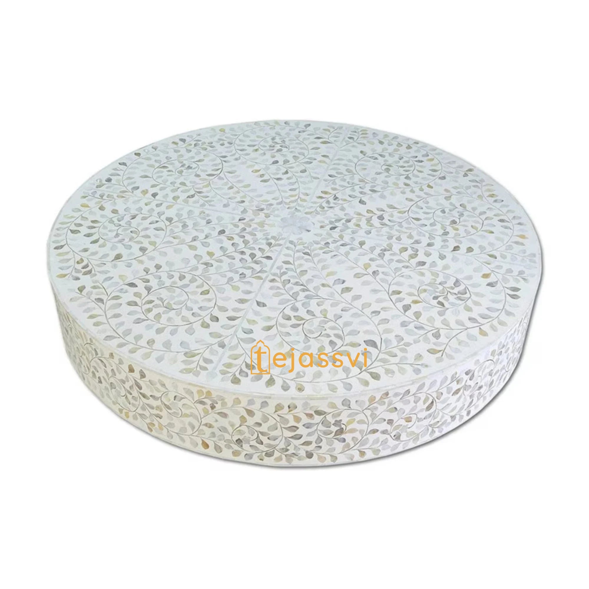 Wood MOP Round Coffee Table / Mother of pearl Inlay Coffee Table / Floral Design Centre Table / MOP Inlay Furniture Cocktail Table / Modern Luxury furniture.