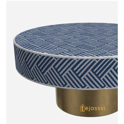BONE Inlay Round Coffee Table/Centre Table, Bone Inlay Stripe Round Coffee Table Handmade Bone Inlay Modern Pattern Furniture Cocktail Table