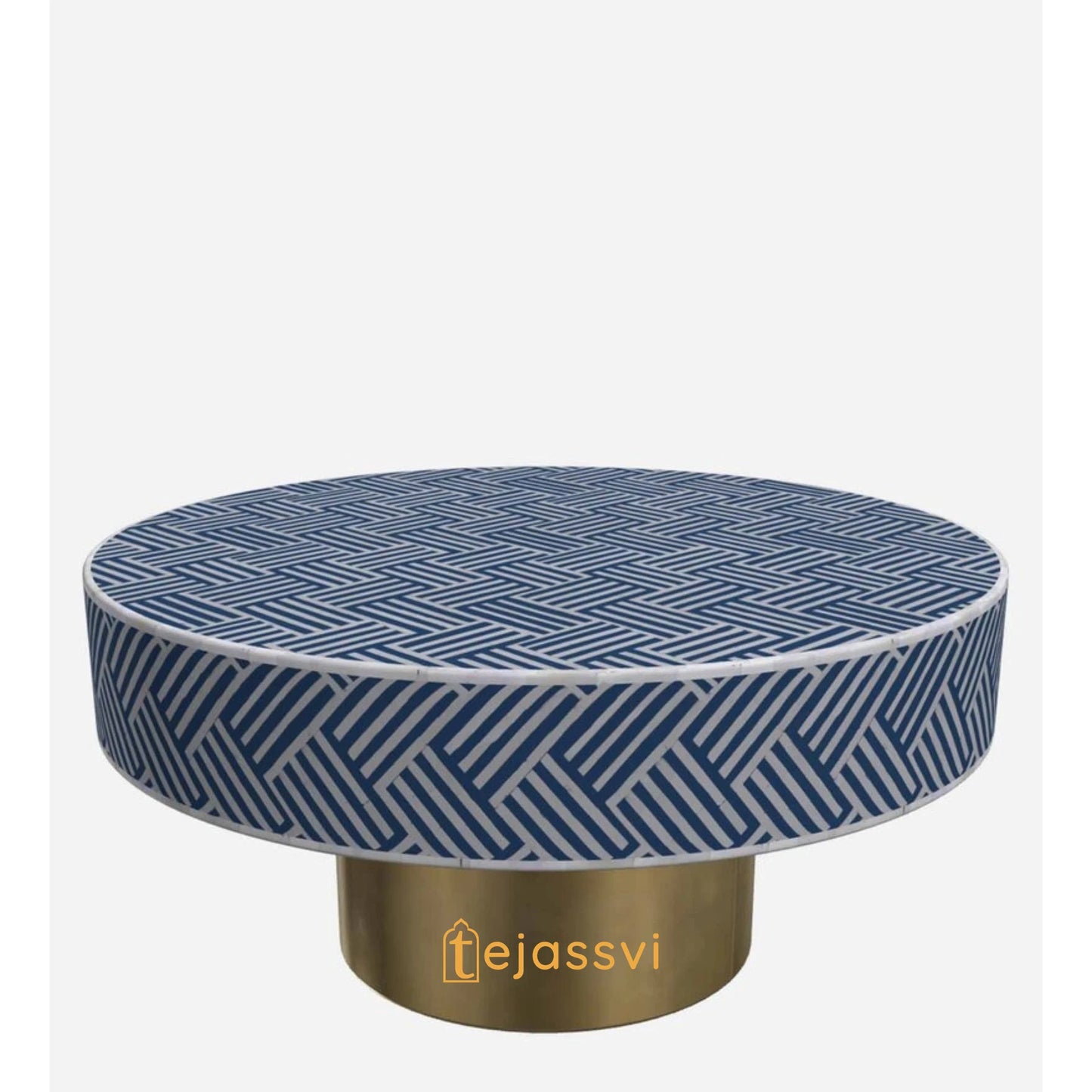 BONE Inlay Round Coffee Table/Centre Table, Bone Inlay Stripe Round Coffee Table Handmade Bone Inlay Modern Pattern Furniture Cocktail Table