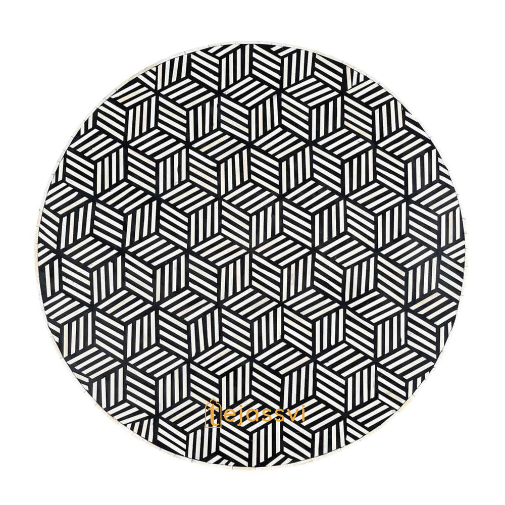 Bone Inlay Strip Design Round Coffee Table / Round Centre Table / Bone Inlay Round Coffee Table / Handmade Bone Inlay Modern Pattern Furniture Cocktail Table.