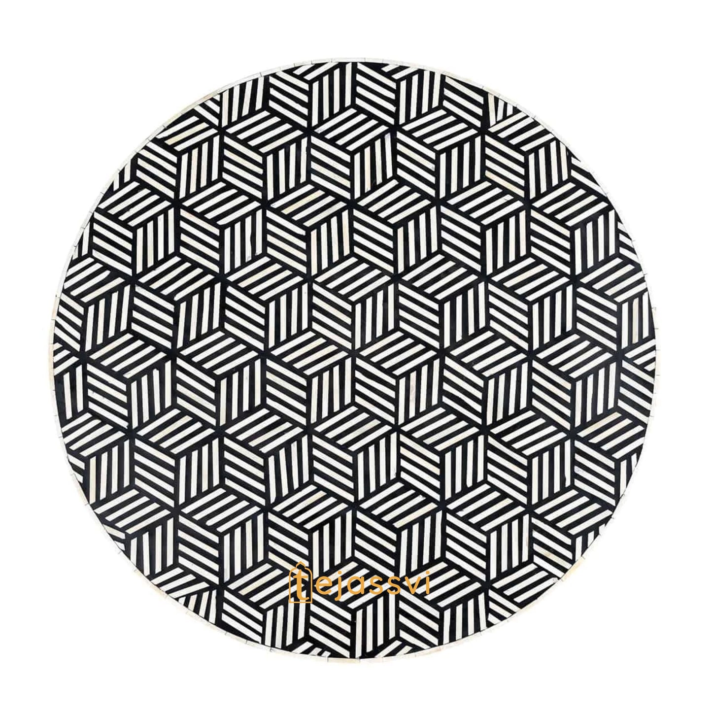 BONE Inlay Round Coffee Table/Centre Table, Bone Inlay Stripe Round Coffee Table Handmade Bone Inlay Modern Pattern Furniture Cocktail Table