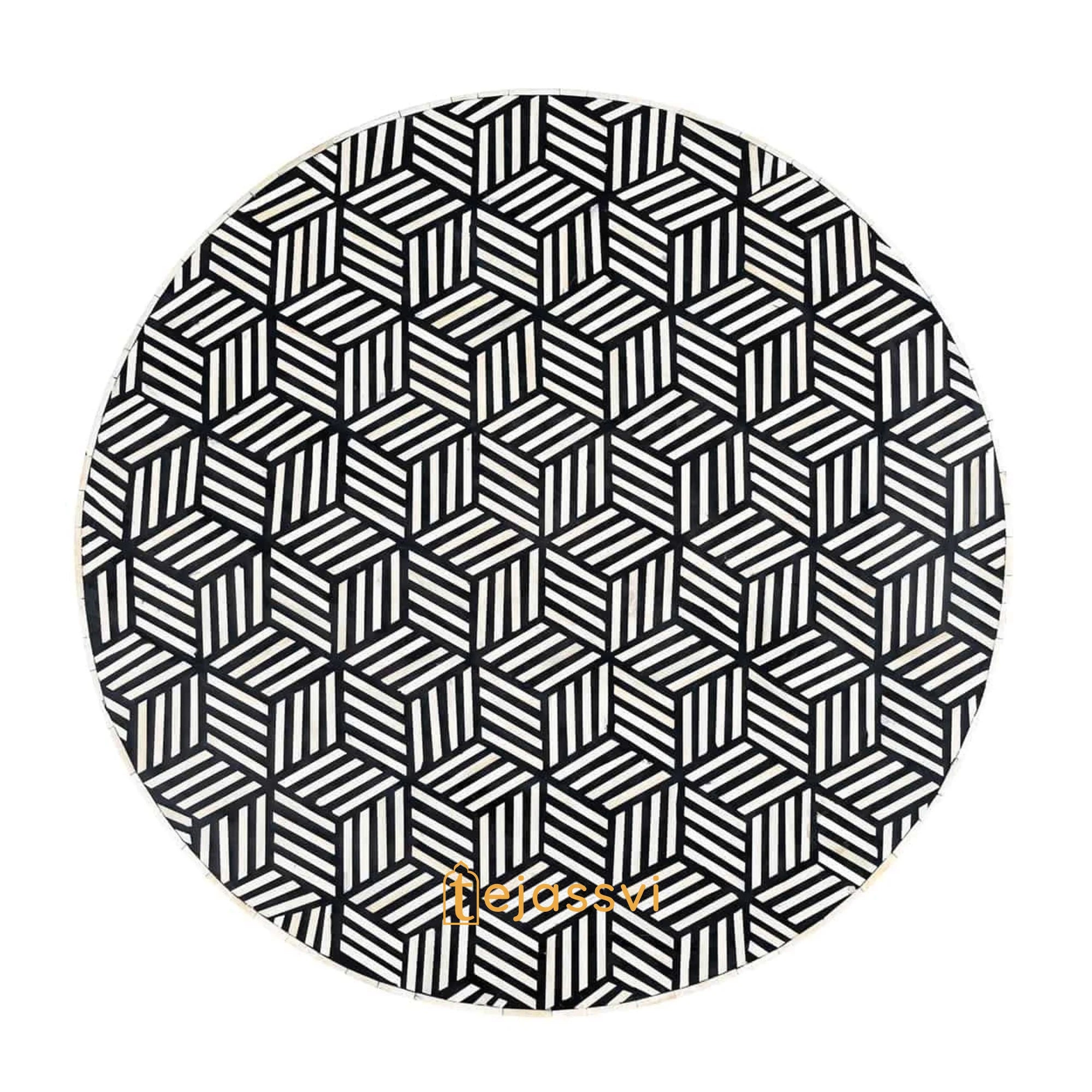 Bone Inlay Strip Design Round Coffee Table / Round Centre Table / Bone Inlay Round Coffee Table / Handmade Bone Inlay Modern Pattern Furniture Cocktail Table.