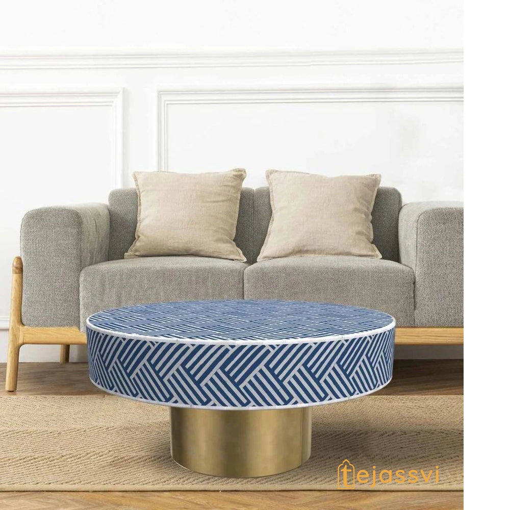 Bone Inlay Strip Design Round Coffee Table / Round Centre Table / Bone Inlay Round Coffee Table / Handmade Bone Inlay Modern Pattern Furniture Cocktail Table.
