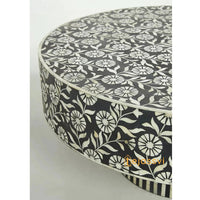 Wooden Round Floral Pattern Centre Table / Handmade Bone Inlay Coffee Table / Round Center Table / Round Coffee Table / Bone Inlay Cocktail Table.