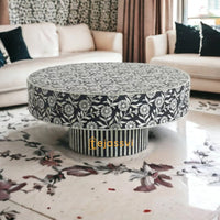 Wooden Round Floral Pattern Centre Table / Handmade Bone Inlay Coffee Table / Round Center Table / Round Coffee Table / Bone Inlay Cocktail Table.