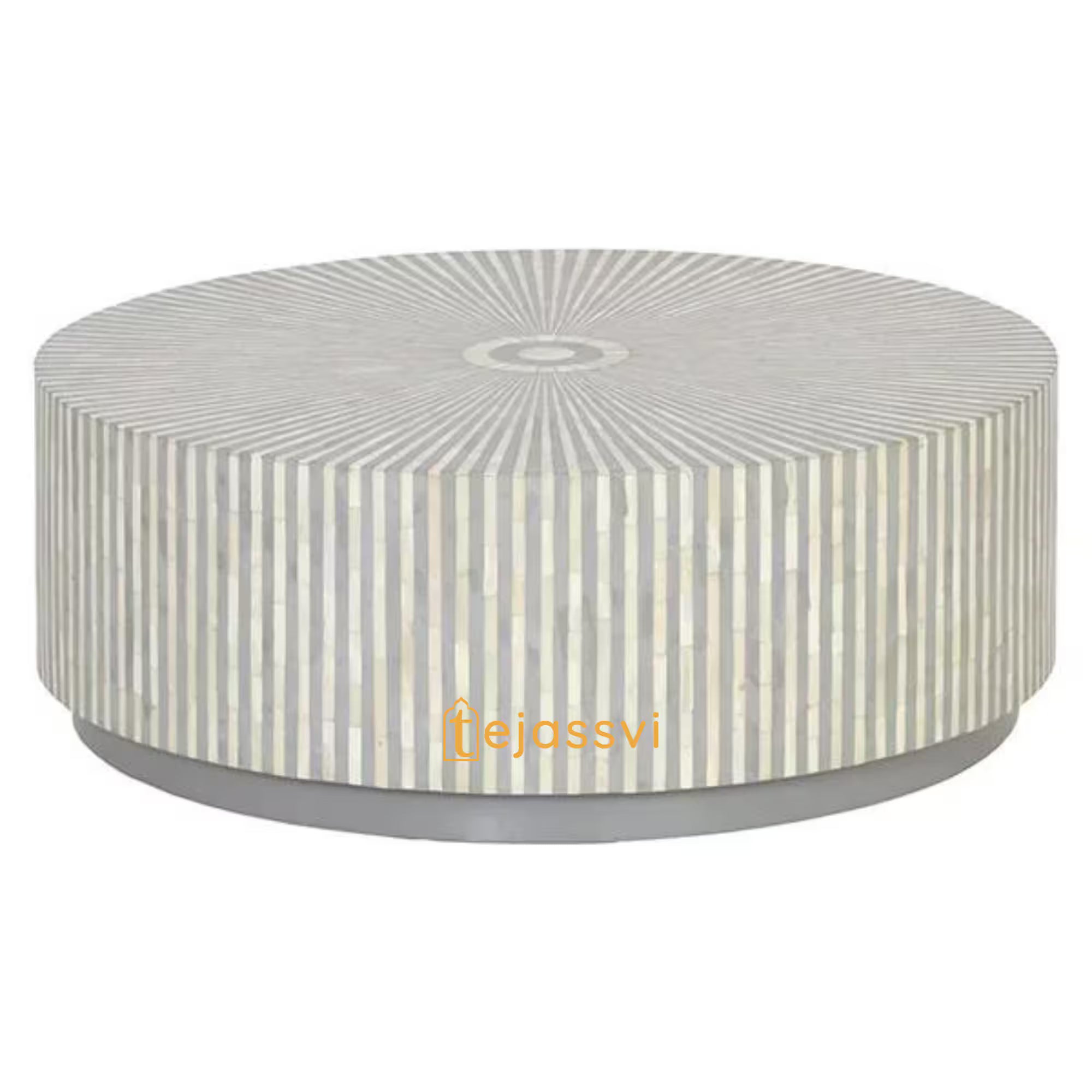 Wooden Bone Inlay Coffee Table / Round Coffee Table / Strip Design Centre Table / Bone Inlay Furniture Cocktail Table / Modern Luxury furniture.