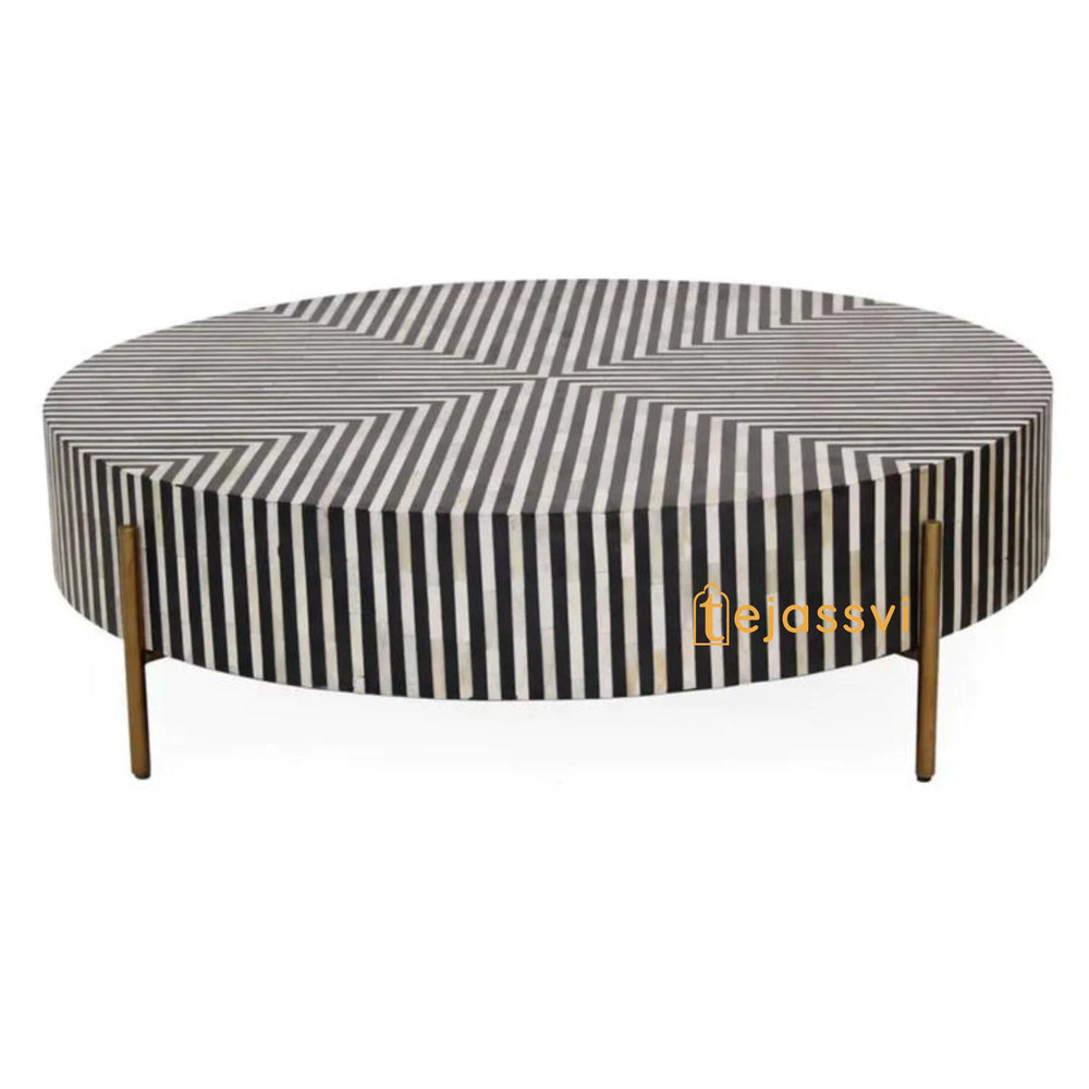 Bone Inlay Round Coffee Table / Round Centre Table / Bone Inlay Round Coffee Table / Handmade Bone Inlay Modern Pattern Furniture Cocktail Table.