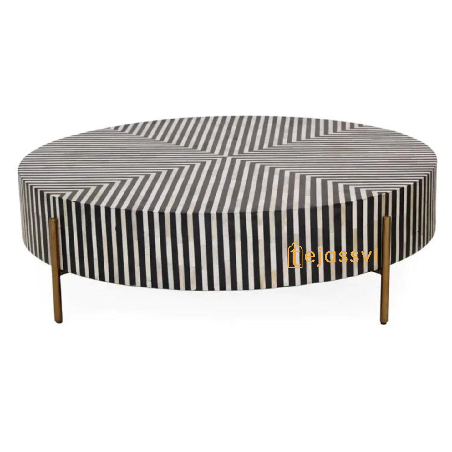 BONE Inlay Round Coffee Table / Centre Table, Bone Inlay Floral Round Coffee Table Handmade Bone Inlay Modern Pattern Furniture.