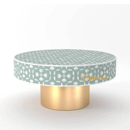 BONE Inlay Round Coffee Table/Centre Table, Bone Inlay Floral Round Coffee Table Handmade Bone Inlay Modern Pattern Furniture Cocktail Table