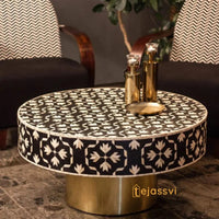 Bone Inlay Round Coffee Table / Round Centre Table / Bone Inlay Round Coffee Table / Handmade Bone Inlay Modern Pattern Furniture Cocktail Table.