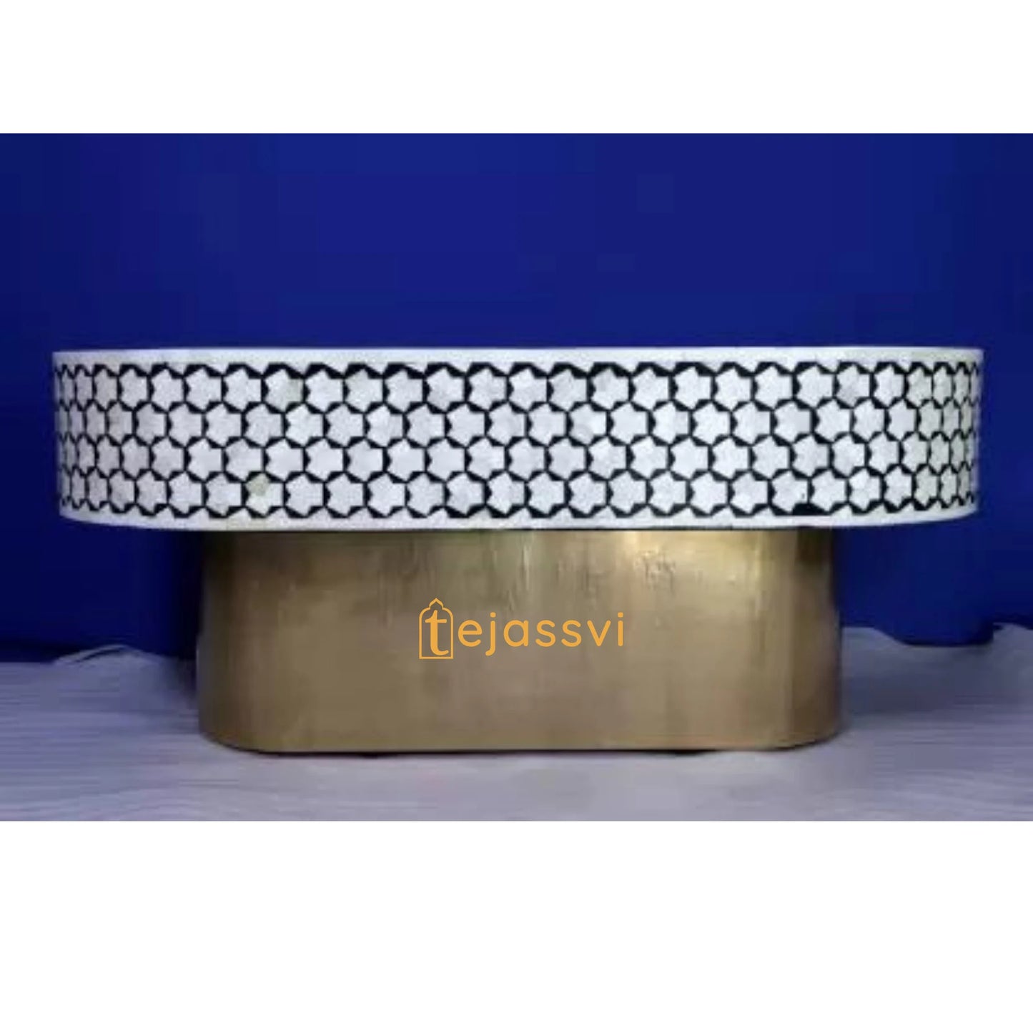 Honeycomb Design Centre Table Handmade Bone Inlay Oval Shape Coffee Table ,BONE INLAY TABLE, Oval Coffee Table, , Bone Inlay Cocktail Table.
