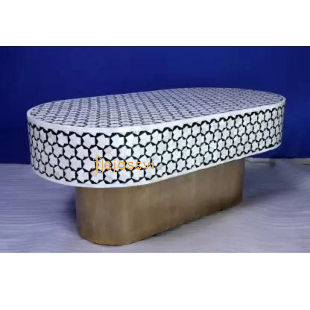 Wooden Oval Shape Coffee Table / Bone Inlay Coffee Table / Oval Shape Coffee Table / Centre Table / Bone Inlay Furniture Cocktail Table.