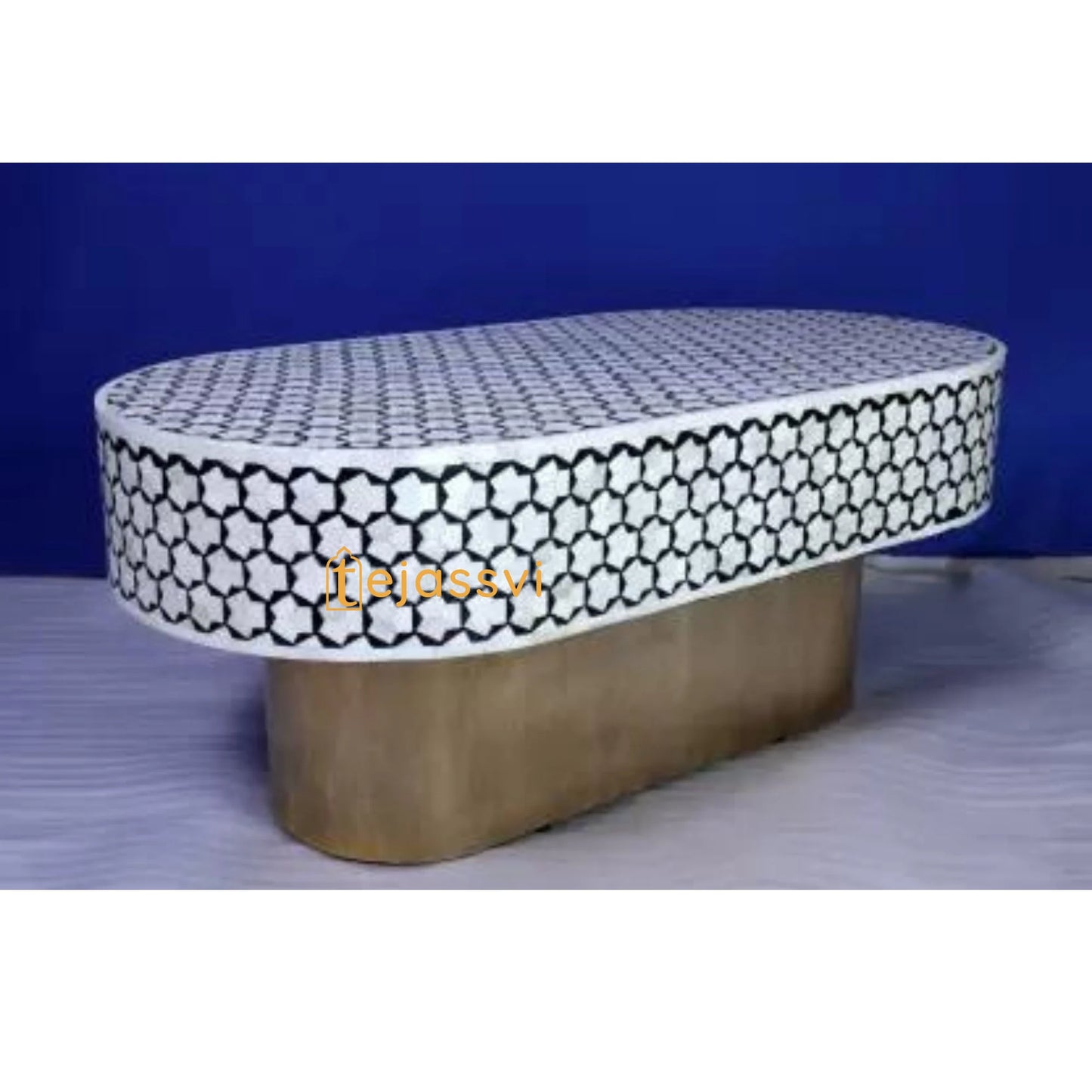 Honeycomb Design Centre Table Handmade Bone Inlay Oval Shape Coffee Table ,BONE INLAY TABLE, Oval Coffee Table, , Bone Inlay Cocktail Table.