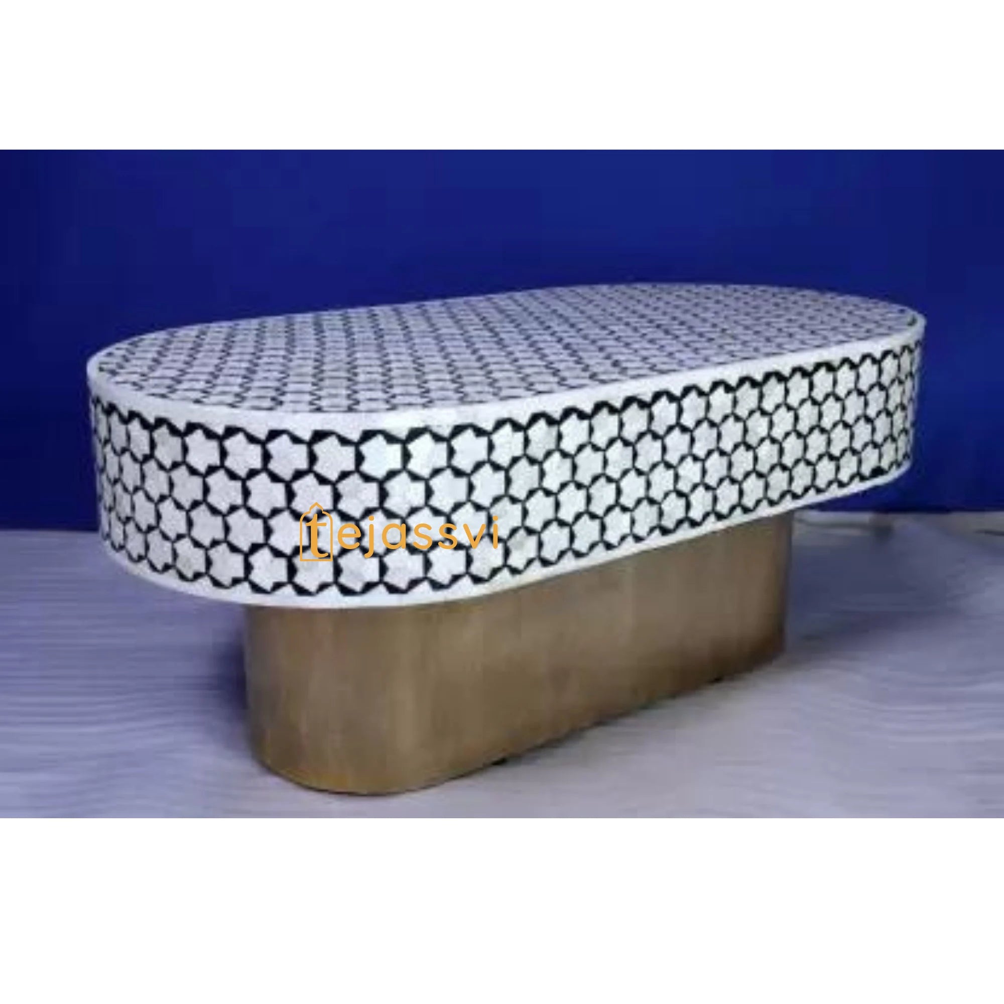 Wooden Oval Shape Coffee Table / Bone Inlay Coffee Table / Oval Shape Coffee Table / Centre Table / Bone Inlay Furniture Cocktail Table.