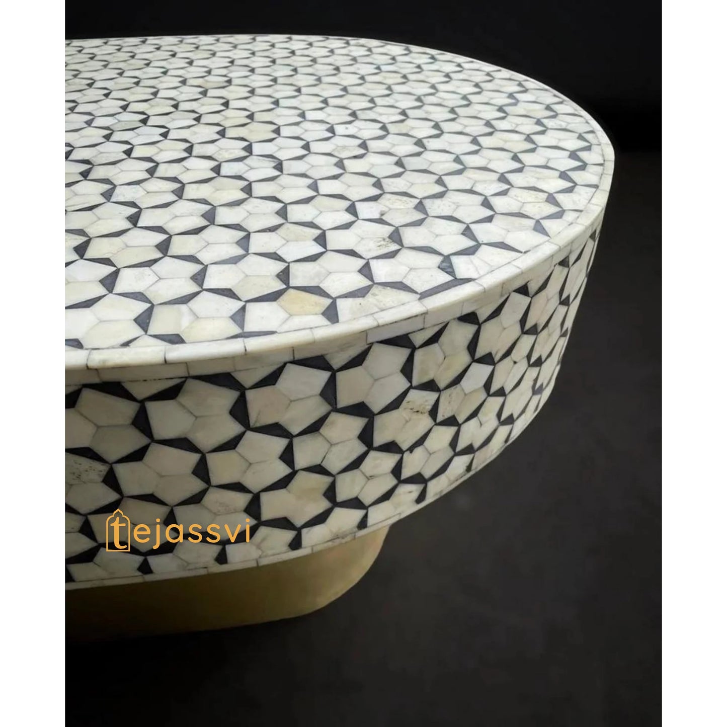 Honeycomb Design Centre Table Handmade Bone Inlay Oval Shape Coffee Table ,BONE INLAY TABLE, Oval Coffee Table, , Bone Inlay Cocktail Table.