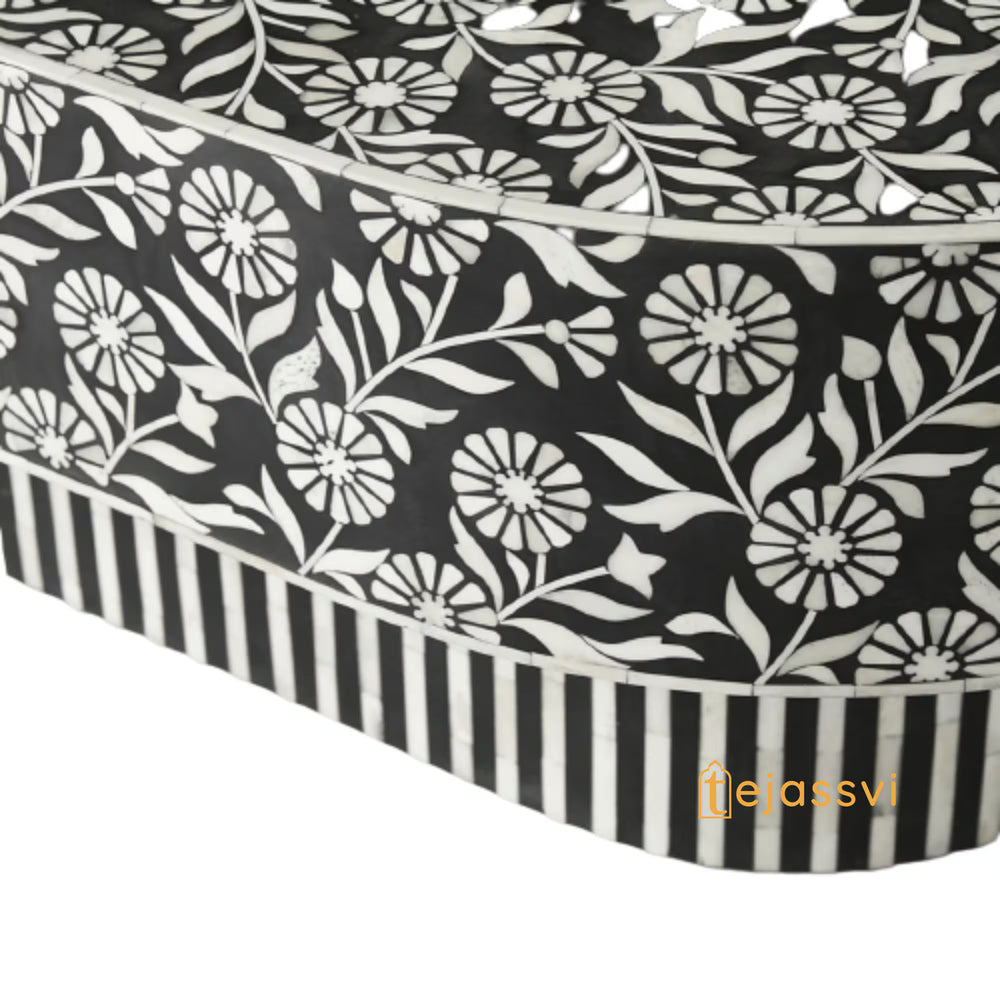 Wooden Oval Shape Coffee Table / Bone Inlay Coffee Table / Oval Shape Coffee Table / Floral Design Centre Table / Bone Inlay Furniture Cocktail Table.