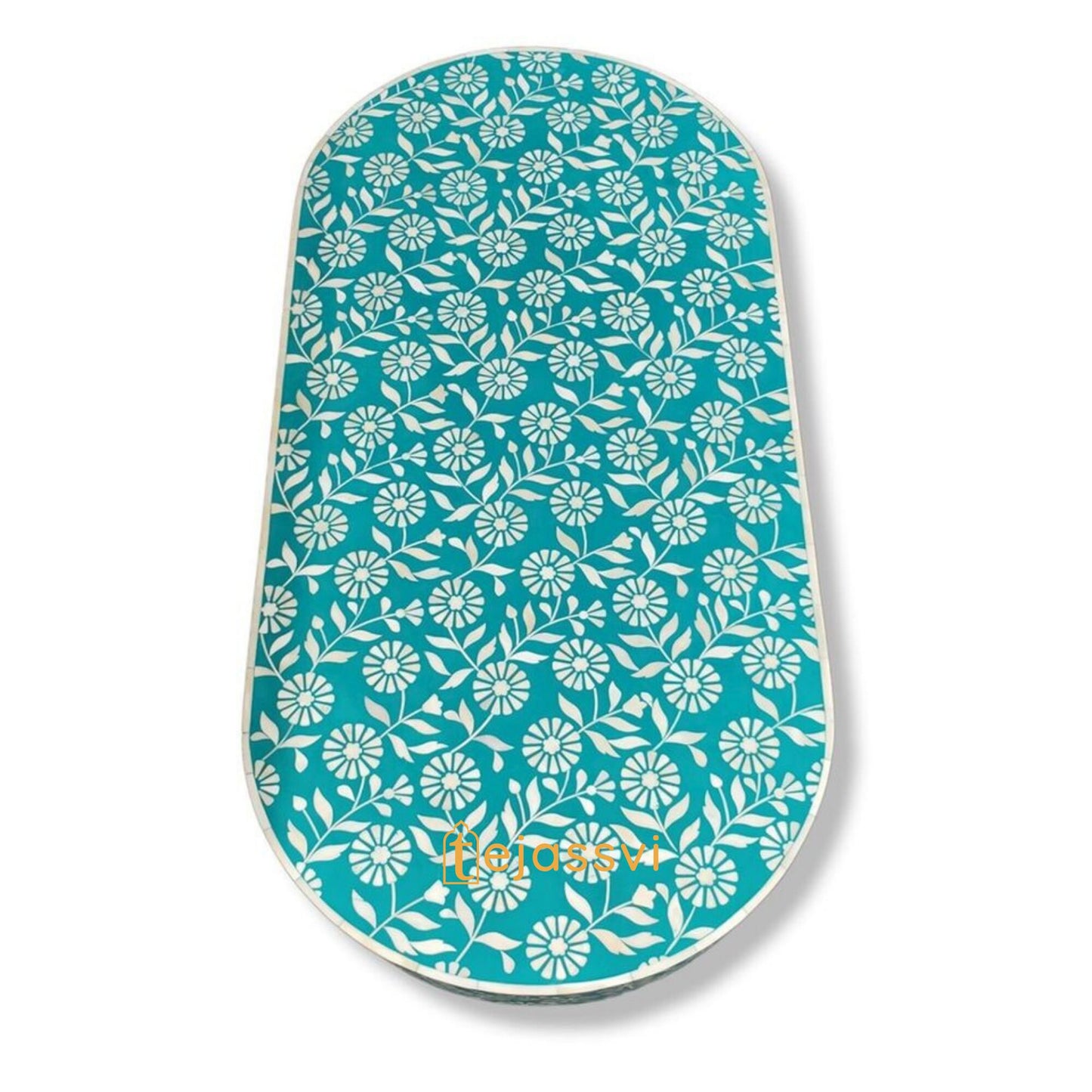 Wooden Coffee Table/Handmade Bone Inlay Oval Shape Coffee Table/Center Table/Black Floral Design Centre Table, Bone Inlay Cocktail Table..