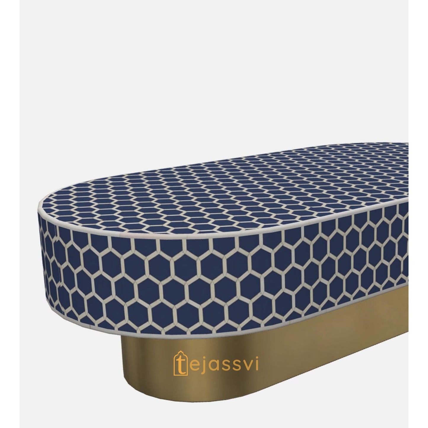 Wooden Oval Shape Coffee Table, BONE INLAY TABLE, Oval Shape Coffee Table, Strip Design Centre Table, Bone Inlay Furniture Cocktail Table...