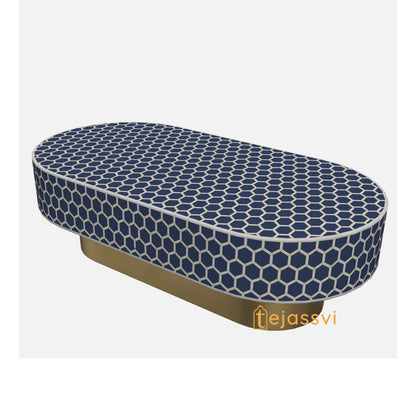 Wooden Oval Shape Coffee Table, BONE INLAY TABLE, Oval Shape Coffee Table, Strip Design Centre Table, Bone Inlay Furniture Cocktail Table...