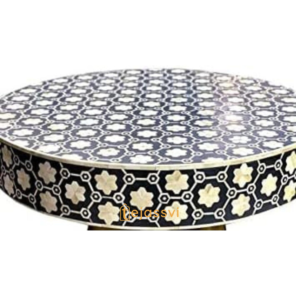 Wooden Floral Design Coffee Table / Center Table / Bone Inlay Round Coffee Table / Wooden Coffee Table / Bone Inlay Cocktail Table / MOP Inlay Table.