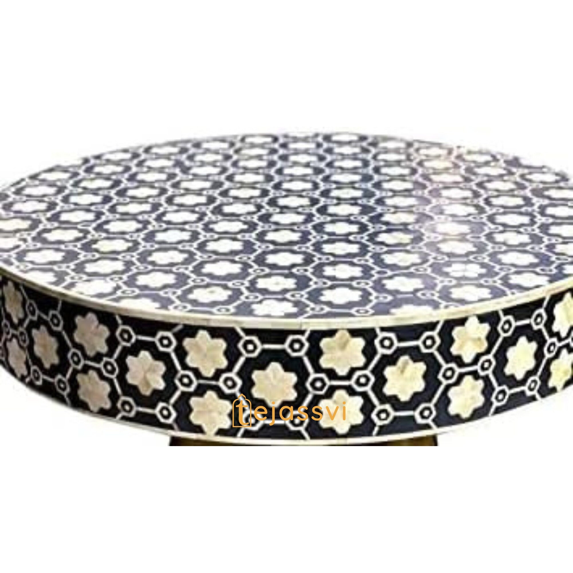 Wooden Floral Design Coffee Table / Center Table / Bone Inlay Round Coffee Table / Wooden Coffee Table / Bone Inlay Cocktail Table / MOP Inlay Table.