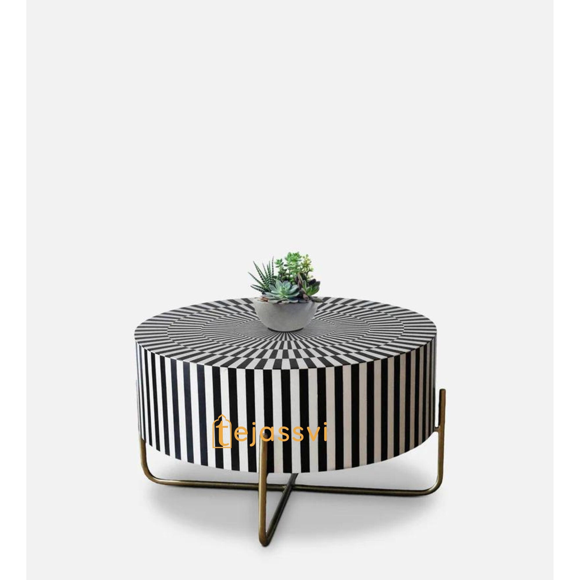 Bone Inlay Round Coffee Table / Round Centre Table / Bone Inlay Round Coffee Table / Handmade Bone Inlay Modern Pattern Furniture Cocktail Table.