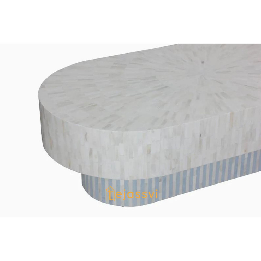 Wooden Oval Shape Coffee Table / Bone Inlay Coffee Table / Oval Shape Coffee Table / Strip Design Centre Table / Bone Inlay Furniture Cocktail Table.