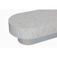Wooden Oval Shape Coffee Table / Bone Inlay Coffee Table / Oval Shape Coffee Table / Strip Design Centre Table / Bone Inlay Furniture Cocktail Table.